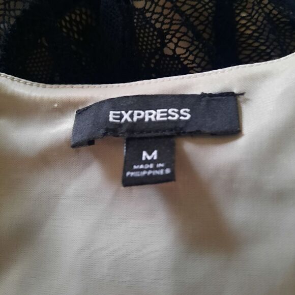 Express Black Tan Lace Sleeveless Dress Knee Length Lined - Picture 2 of 5